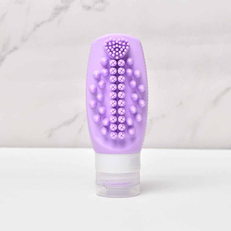 Purple Travel Silicone Refillable Bottle Set - Multi-Functional Soft-Squeeze Dispenser with Built-in Brush V888-ELOSUNG47073