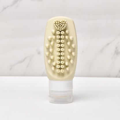Beige Travel Silicone Refillable Bottle Set - Multi-Functional Soft-Squeeze Dispenser with Built-in Brush V888-ELOSUNG47074