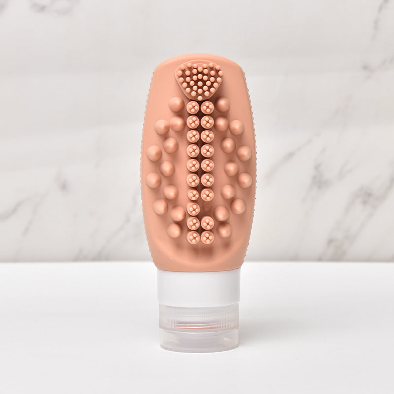 Orange Travel Silicone Refillable Bottle Set - Multi-Functional Soft-Squeeze Dispenser with Built-in Brush V888-ELOSUNG47075