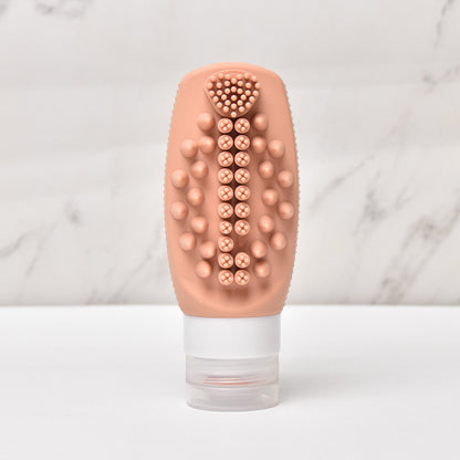 Orange Travel Silicone Refillable Bottle Set - Multi-Functional Soft-Squeeze Dispenser with Built-in Brush V888-ELOSUNG47075