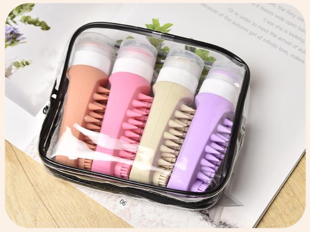 Combination A Travel silicone refillable water bottle set - multi-functional soft-press dispenser with brush V888-ELOSUNG47076