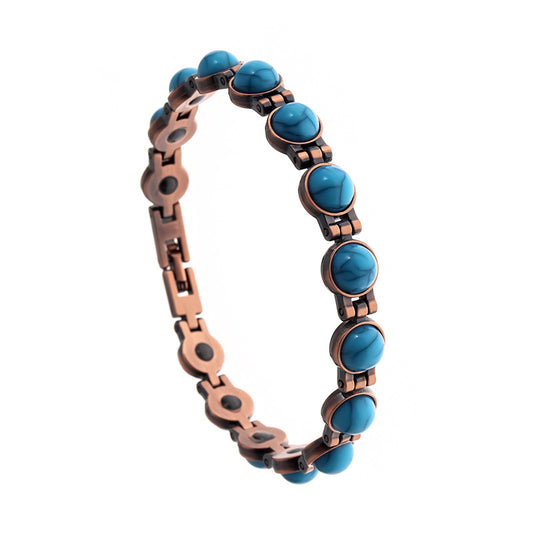 Vintage-Inspired Women's Copper-Tone Magnetic Bracelet - Turquoise Accent Magnetic Bangle V888-ELOSUNG47080