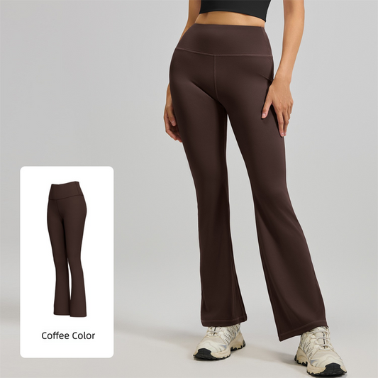 XL Coffee High-Waisted Flared Yoga Pants - Sculpting & Slimming Fitness Leggings V888-ELOSUNG47084