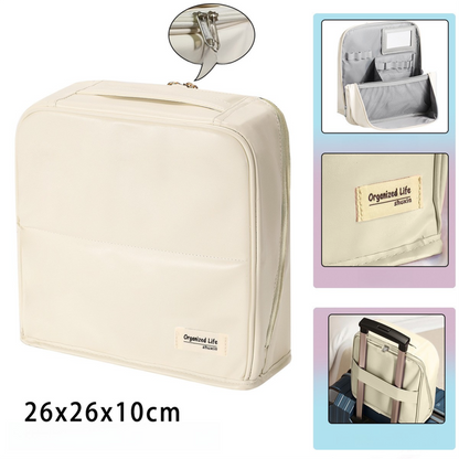 Beige Magnetic Compartmentalized Standing Cosmetic Bag - Large Capacity with Mirror, Travel Makeup Organizer V888-ELOSUNG47102