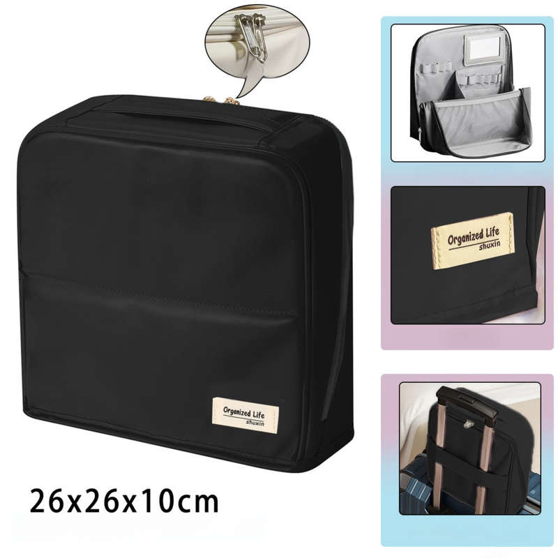 Black Magnetic Compartmentalized Standing Cosmetic Bag - Large Capacity with Mirror, Travel Makeup Organizer V888-ELOSUNG47103