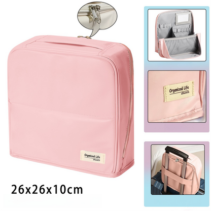 Pink Magnetic Compartmentalized Standing Cosmetic Bag - Large Capacity with Mirror, Travel Makeup Organizer V888-ELOSUNG47104