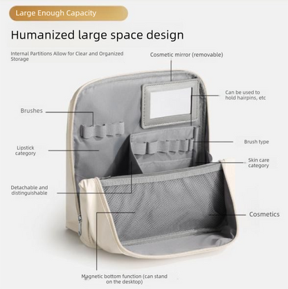 Pink Magnetic Compartmentalized Standing Cosmetic Bag - Large Capacity with Mirror, Travel Makeup Organizer V888-ELOSUNG47104
