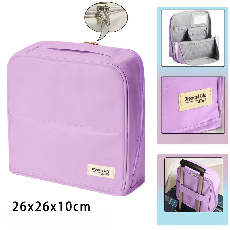 Purple Magnetic Compartmentalized Standing Cosmetic Bag - Large Capacity with Mirror, Travel Makeup Organizer V888-ELOSUNG47105
