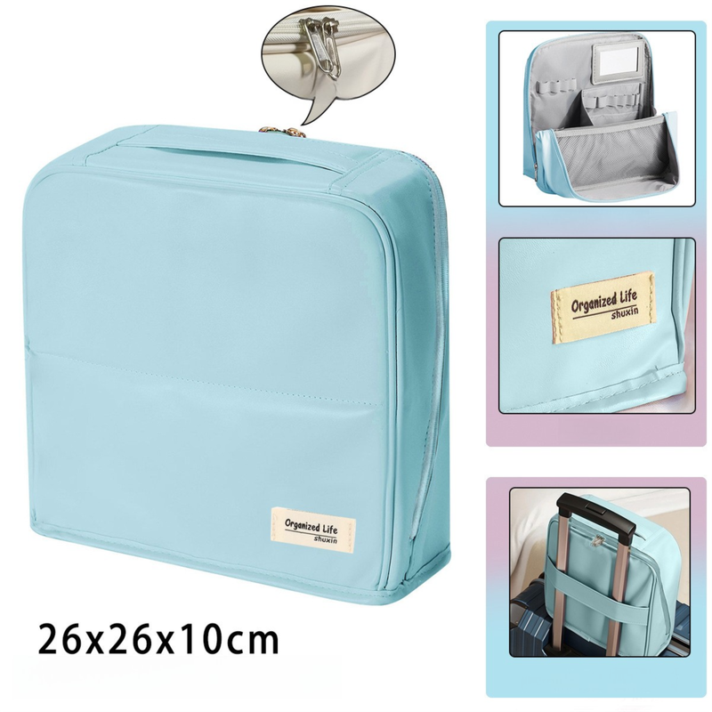 Blue Magnetic Compartmentalized Standing Cosmetic Bag - Large Capacity with Mirror, Travel Makeup Organizer V888-ELOSUNG47106