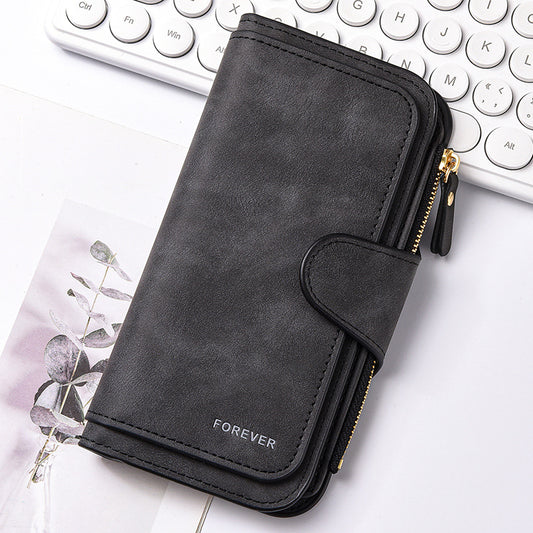 Black Stylish Large-Capacity Women's Long Wallet - Vintage PU Leather Clutch with Zipper and Snap Closure V888-ELOSUNG47112