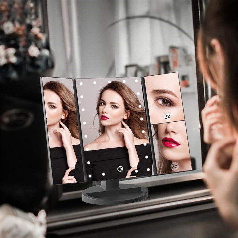 White 360 degrees Rotating LED Tri-Fold Makeup Mirror - 22-Bulb Illuminated Vanity Mirror with 1X/2X/3X V888-ELOSUNG47122