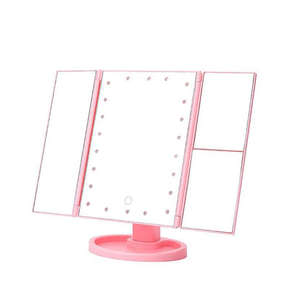 Pink 360 degrees Rotating LED Tri-Fold Makeup Mirror - 22-Bulb Illuminated Vanity Mirror with 1X/2X/3X V888-ELOSUNG47124