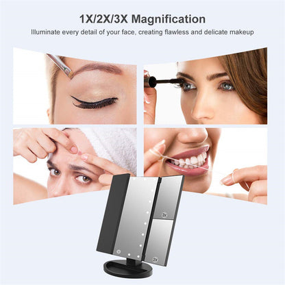 Pink 360 degrees Rotating LED Tri-Fold Makeup Mirror - 22-Bulb Illuminated Vanity Mirror with 1X/2X/3X V888-ELOSUNG47124
