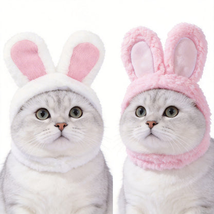 2 Pcs (White and Pink) Adorable Bunny Ears Cat Hat - Soft Plush Pet Costume Headband for Cats V888-ELOSUNG47127