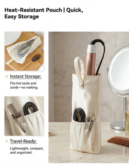 Beige Heat-Resistant Styling Tool Organizer - Compact, Hanging Storage Pouch for Hair Tools V888-ELOSUNG47140