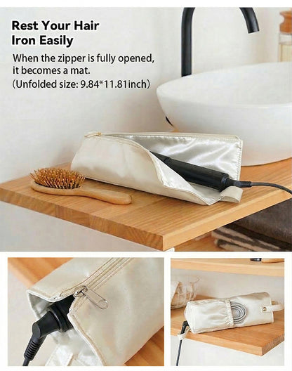 Beige Heat-Resistant Styling Tool Organizer - Compact, Hanging Storage Pouch for Hair Tools V888-ELOSUNG47140