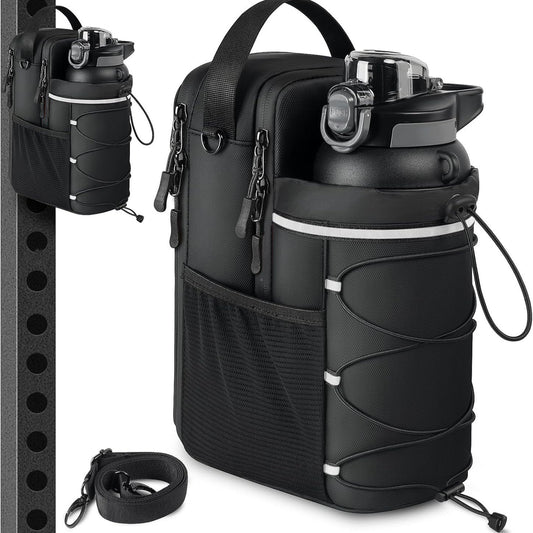 Black Magnetic Water Bottle Holster - Large-Capacity, Crossbody Carry Pouch for Outdoor & Gym Use V888-ELOSUNG47143