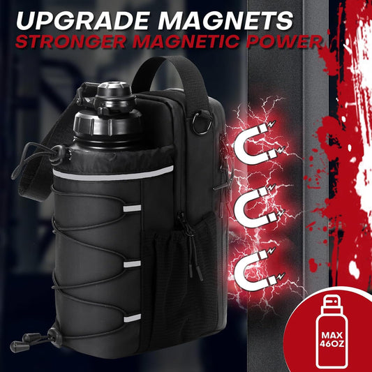 Black Magnetic Water Bottle Holster - Large-Capacity, Crossbody Carry Pouch for Outdoor & Gym Use V888-ELOSUNG47143