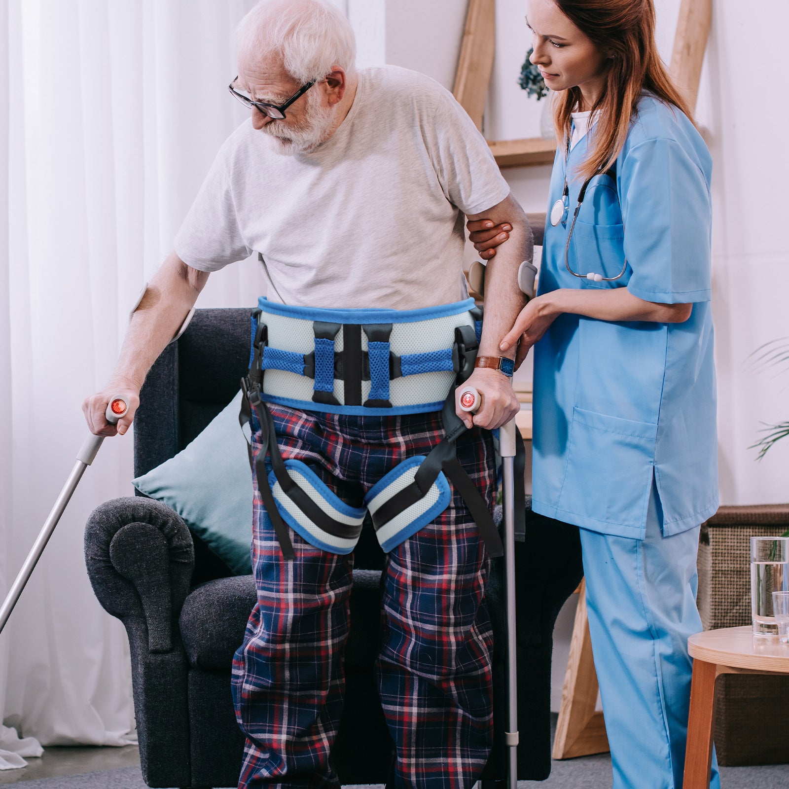 Size S Blue Rehabilitation Support Waist Belt - Gait Assistance & Transfer Aid for Elderly, Post-Stroke, and V888-ELOSUNG47144