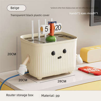 Beige Router Storage Box - Multi-Layer Cable Management Organizer for Home Wi-Fi Equipment V888-ELOSUNG47156