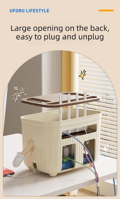 Beige Router Storage Box - Multi-Layer Cable Management Organizer for Home Wi-Fi Equipment V888-ELOSUNG47156