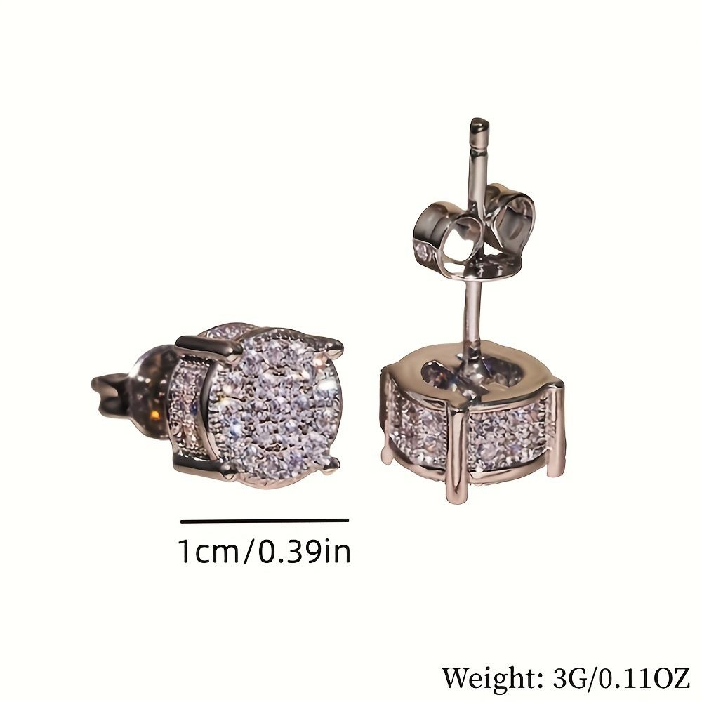 Silver Unisex Round Crystal Stud Earrings - Full-Pave Micro-Set Alloy Ear Jewelry V888-ELOSUNG47181