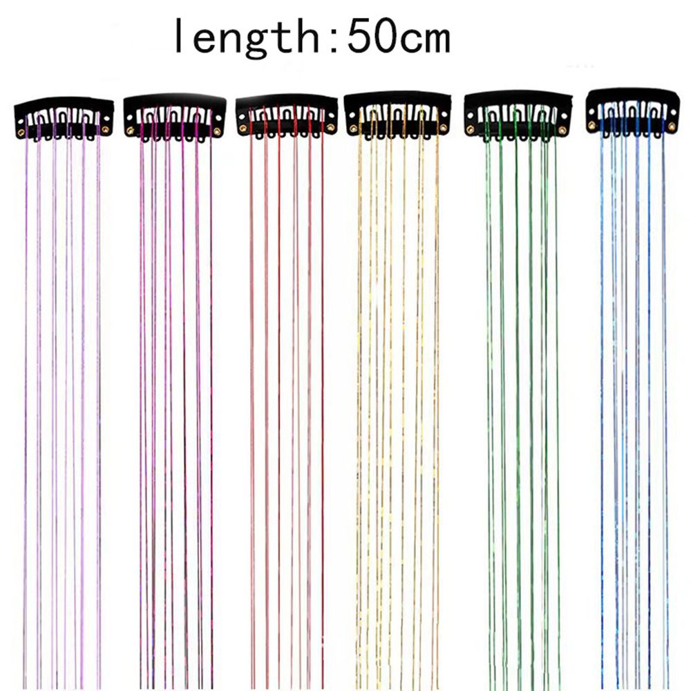 Colorful Laser Iridescent Hair Extensions - 12-Piece Clip-In Highlight Strands (High-Temperature Fiber) V888-ELOSUNG47182