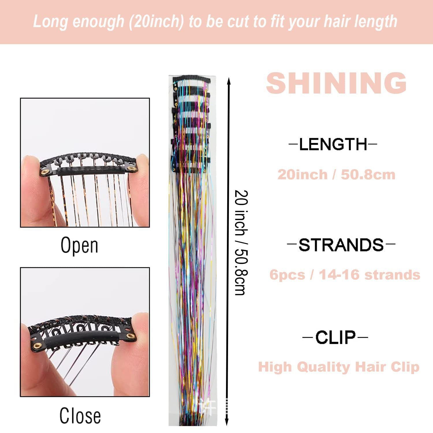 Pearl White Laser Iridescent Hair Extensions - 12-Piece Clip-In Highlight Strands (High-Temperature Fiber) V888-ELOSUNG47185