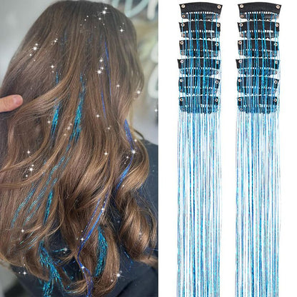 Blue Laser Iridescent Hair Extensions - 12-Piece Clip-In Highlight Strands (High-Temperature Fiber) V888-ELOSUNG47187