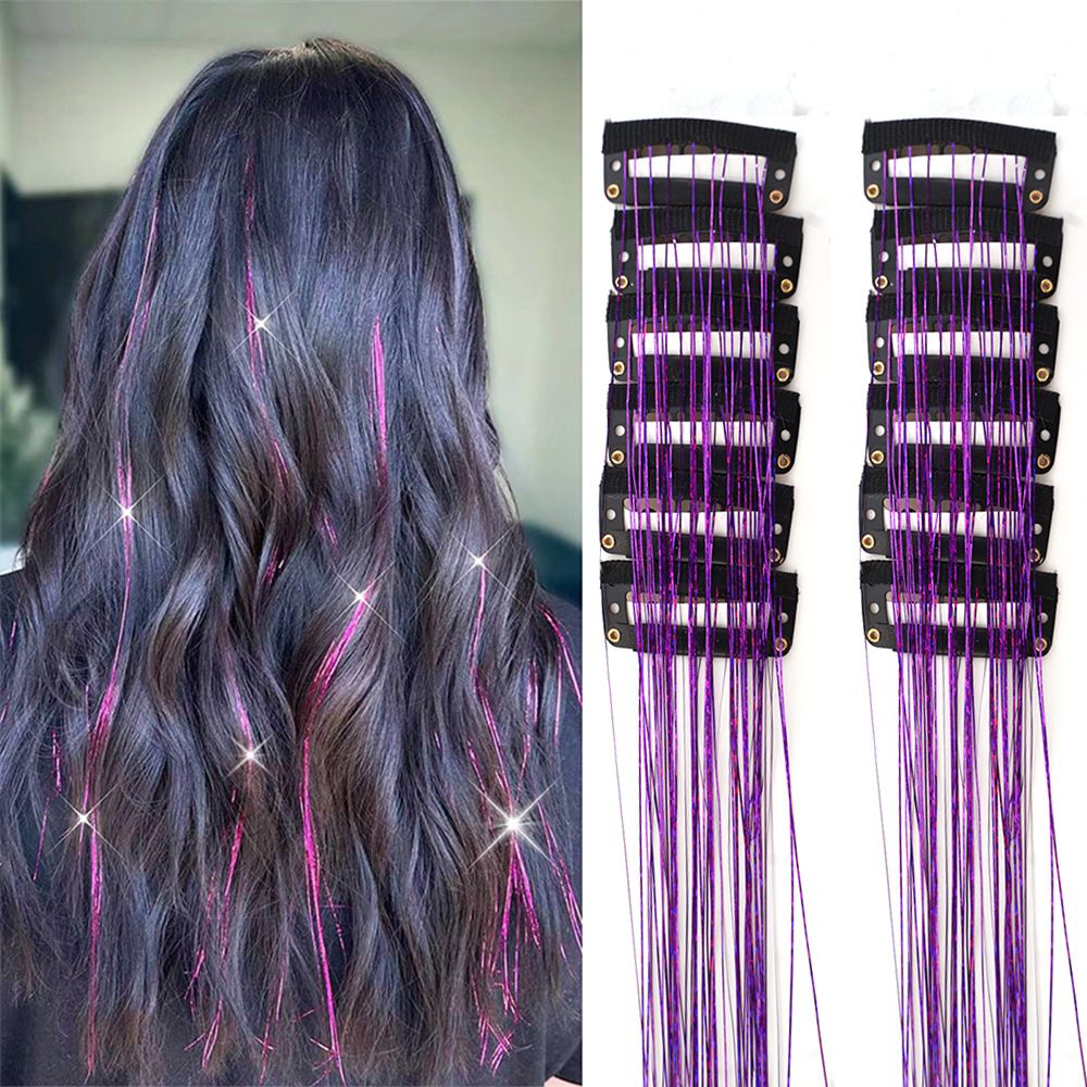 Purple Laser Iridescent Hair Extensions - 12-Piece Clip-In Highlight Strands (High-Temperature Fiber) V888-ELOSUNG47188