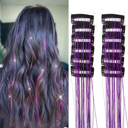Purple Laser Iridescent Hair Extensions - 12-Piece Clip-In Highlight Strands (High-Temperature Fiber) V888-ELOSUNG47188