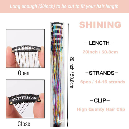 Purple Laser Iridescent Hair Extensions - 12-Piece Clip-In Highlight Strands (High-Temperature Fiber) V888-ELOSUNG47188