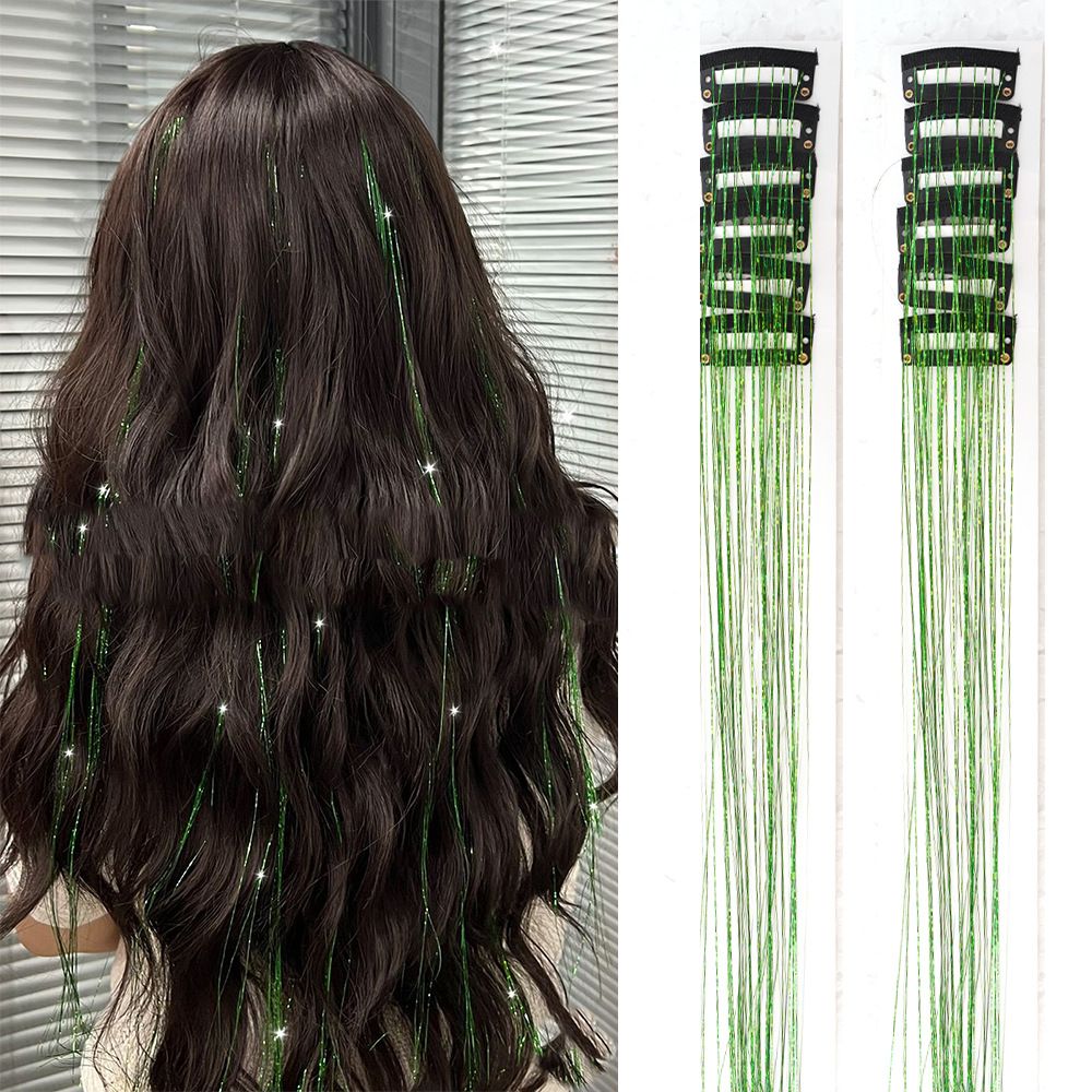 Green Laser Iridescent Hair Extensions - 12-Piece Clip-In Highlight Strands (High-Temperature Fiber) V888-ELOSUNG47189