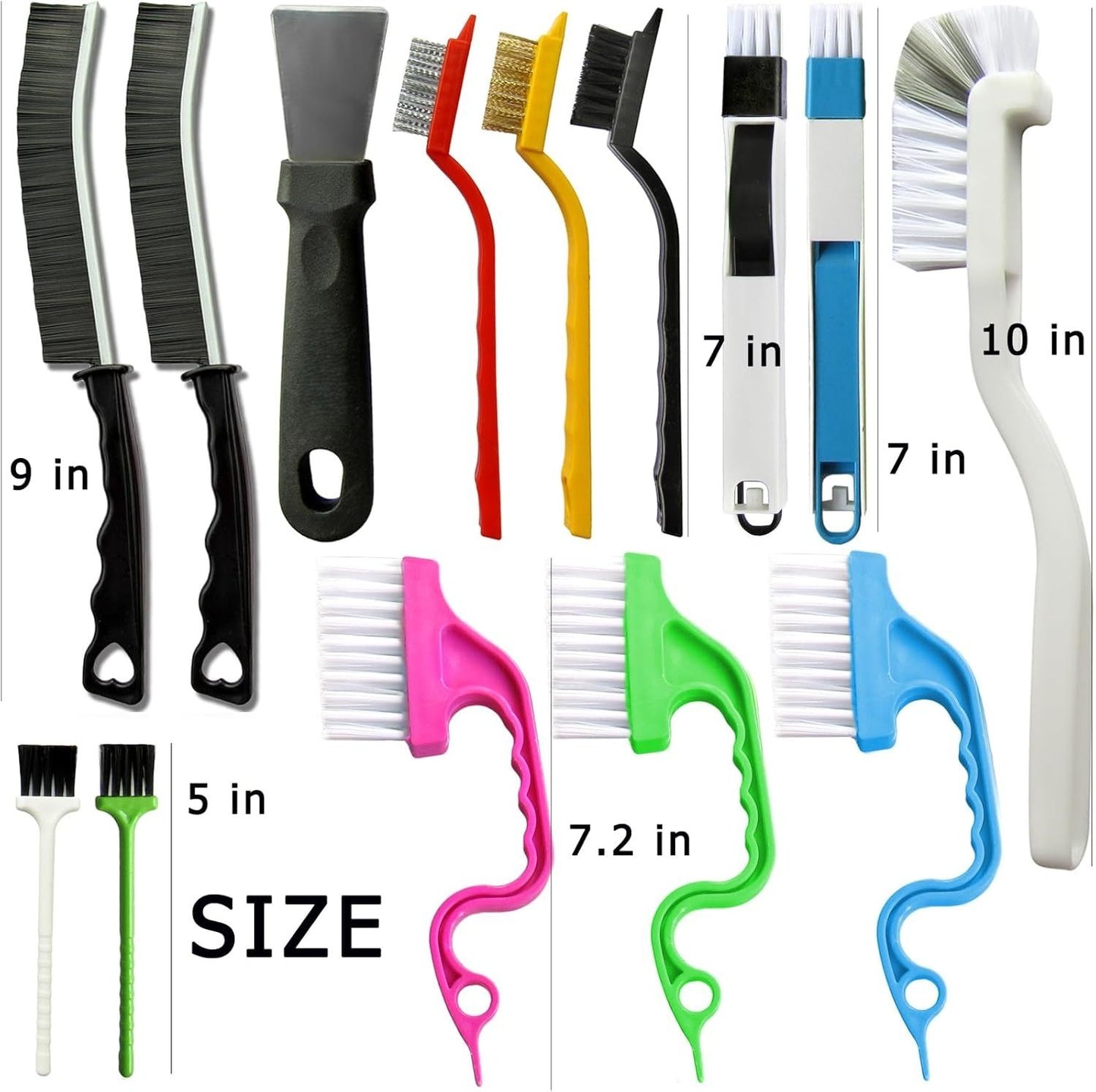 Set A Multi-Use Heavy-Duty Cleaning Brush Set - 12-Piece Hard Bristle Tool Kit for Kitchen, Bathroom & Tight V888-ELOSUNG47192