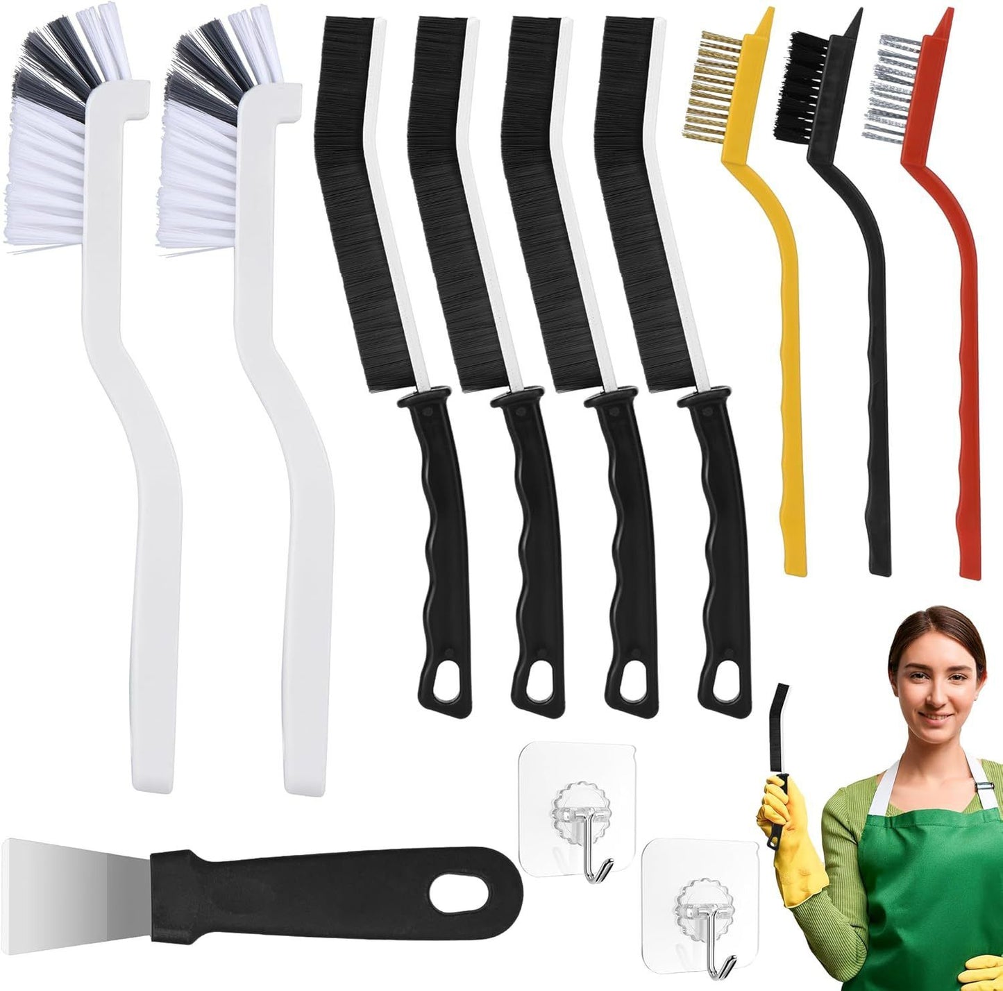 Set B Multi-Use Heavy-Duty Cleaning Brush Set - 12-Piece Hard Bristle Tool Kit for Kitchen, Bathroom & Tight V888-ELOSUNG47193