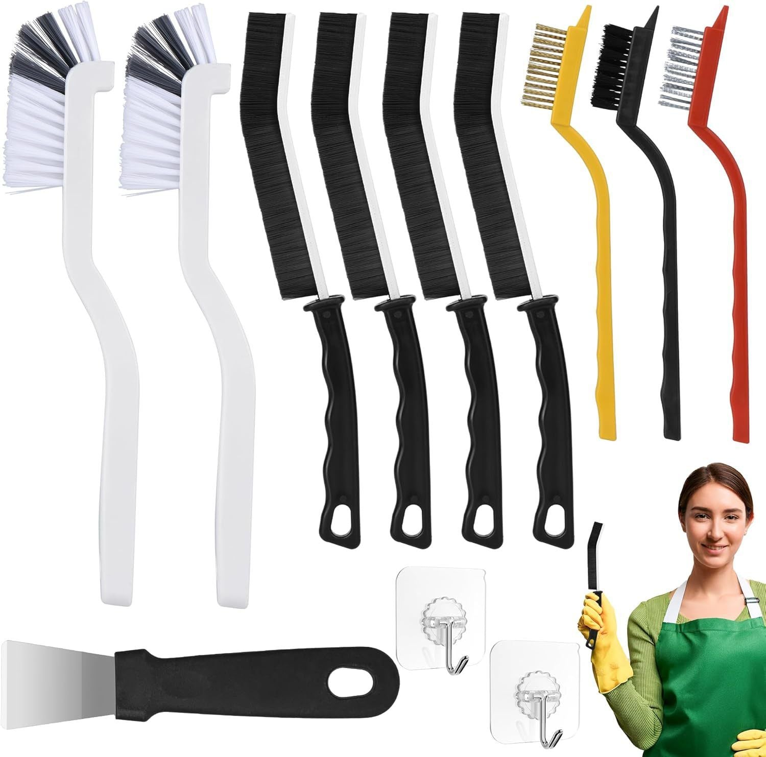 Set B Multi-Use Heavy-Duty Cleaning Brush Set - 12-Piece Hard Bristle Tool Kit for Kitchen, Bathroom & Tight V888-ELOSUNG47193