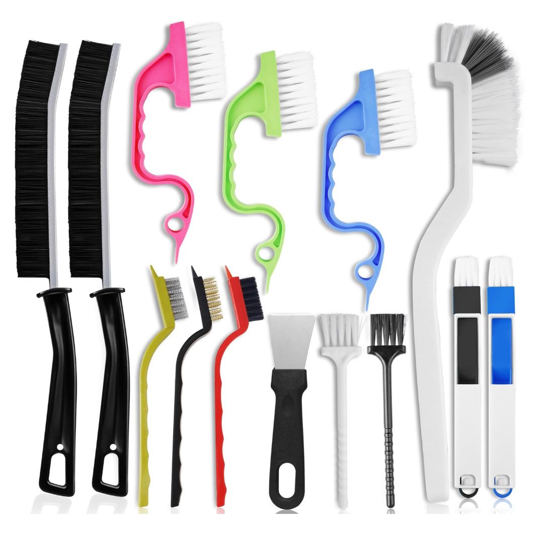 Set A Multi-Use Heavy-Duty Cleaning Brush Set - 14-Piece Hard Bristle Tool Kit for Kitchen, Bathroom & Tight V888-ELOSUNG47195