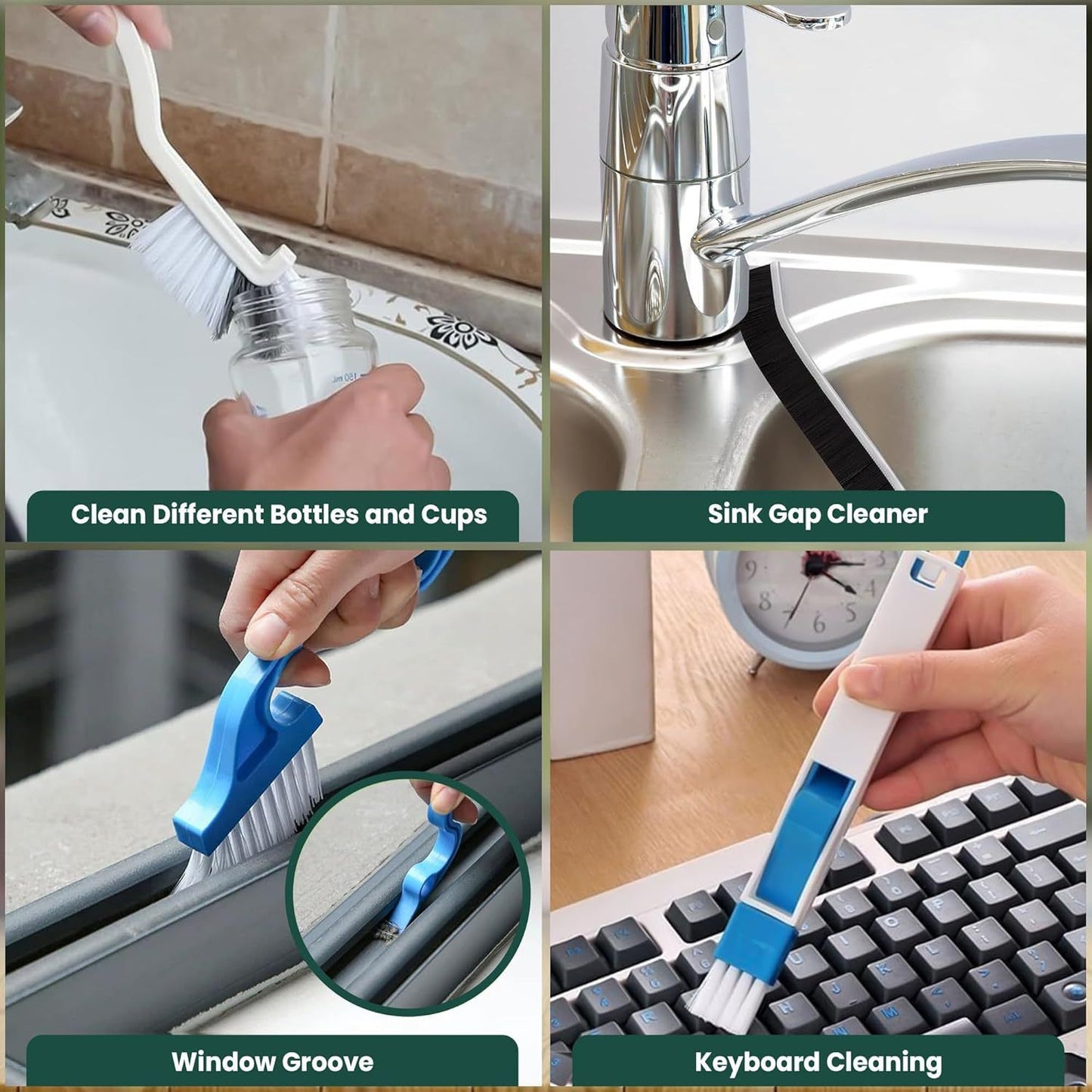 Set A Multi-Use Heavy-Duty Cleaning Brush Set - 14-Piece Hard Bristle Tool Kit for Kitchen, Bathroom & Tight V888-ELOSUNG47195