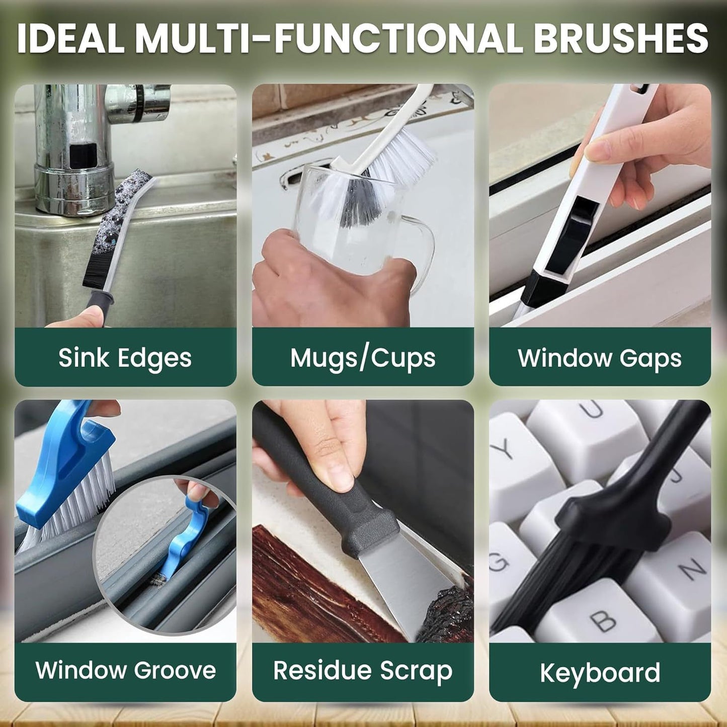 Set A Multi-Use Heavy-Duty Cleaning Brush Set - 14-Piece Hard Bristle Tool Kit for Kitchen, Bathroom & Tight V888-ELOSUNG47195