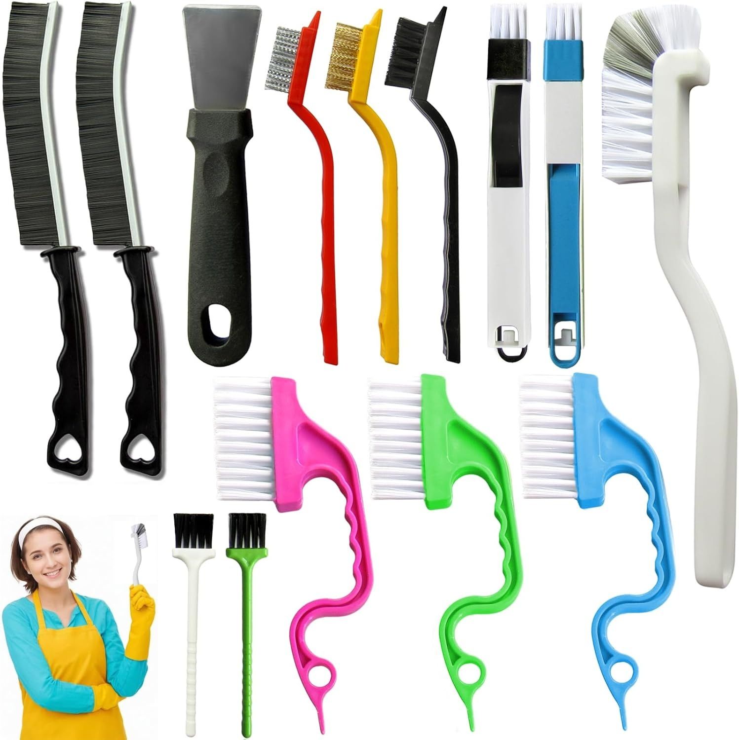 Set B Multi-Use Heavy-Duty Cleaning Brush Set - 14-Piece Hard Bristle Tool Kit for Kitchen, Bathroom & Tight V888-ELOSUNG47196