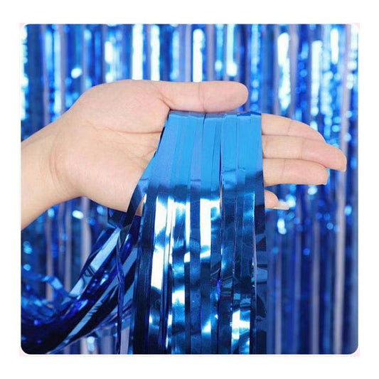 10 Pcs Blue Shiny Tinsel Foil Fringe Curtain - 1m x 2m Metallic Streamer Backdrop for Birthday Parties, V888-ELOSUNG47244