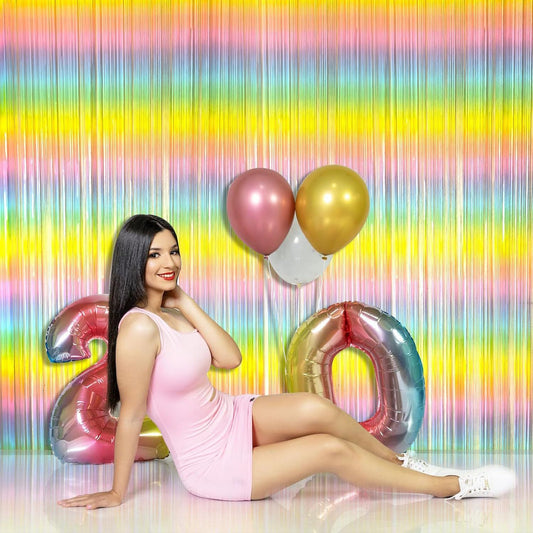 5 Pcs Style 1 Colorful Pastel Rainbow Metallic Fringe Curtain - 1x2m Iridescent Tinsel Backdrop for Birthday V888-ELOSUNG47250