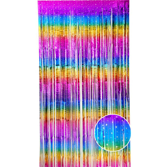 5 Pcs Style 2 Colorful Pastel Rainbow Metallic Fringe Curtain - 1x2m Iridescent Tinsel Backdrop for Birthday V888-ELOSUNG47252