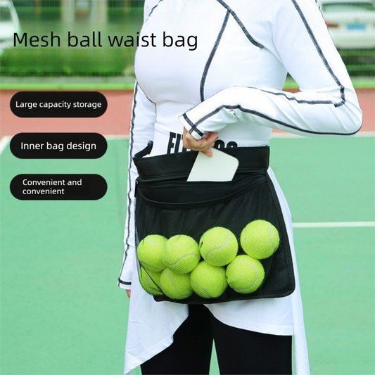 Black Mesh Ball Waist Bag - Large Capacity Portable Pickleball & Tennis Ball Carrier with Adjustable Belt & V888-ELOSUNG47273