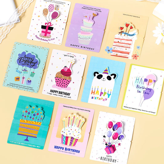3 Sets 3D Pop-up Birthday Card Set - 3*10pcs Cartoon Panda/Cake/Balloon Greeting Cards with Envelopes, V888-ELOSUNG47276