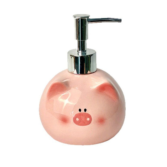 Pink Cute Pink Pig Ceramic Soap Dispenser with Pump - Adorable Bathroom Accessory for Lotion, Shampoo, and V888-ELOSUNG47281