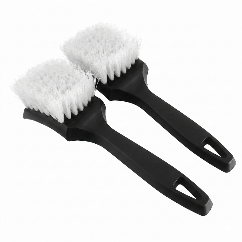 White Car Tire & Detailing Brush - 2-Pack Stiff Bristle Scrubber for Wheels, Mats, and Upholstery V888-ELOSUNG47286