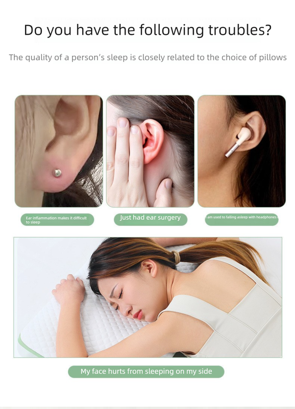 Light Green Ear Piercing Pillow - Soft Side Sleeper Cushion with Hollow Center for Pressure Relief, V888-ELOSUNG47292