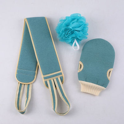 Blue 3-Piece Exfoliating Bath Set with Long-Handle Back Scrubber, Exfoliating Glove & Loofah Sponge for Deep V888-ELOSUNG47295