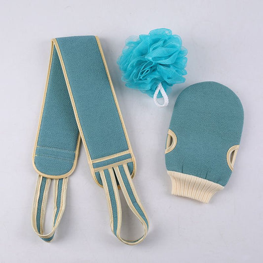 Blue 3-Piece Exfoliating Bath Set with Long-Handle Back Scrubber, Exfoliating Glove & Loofah Sponge for Deep V888-ELOSUNG47295
